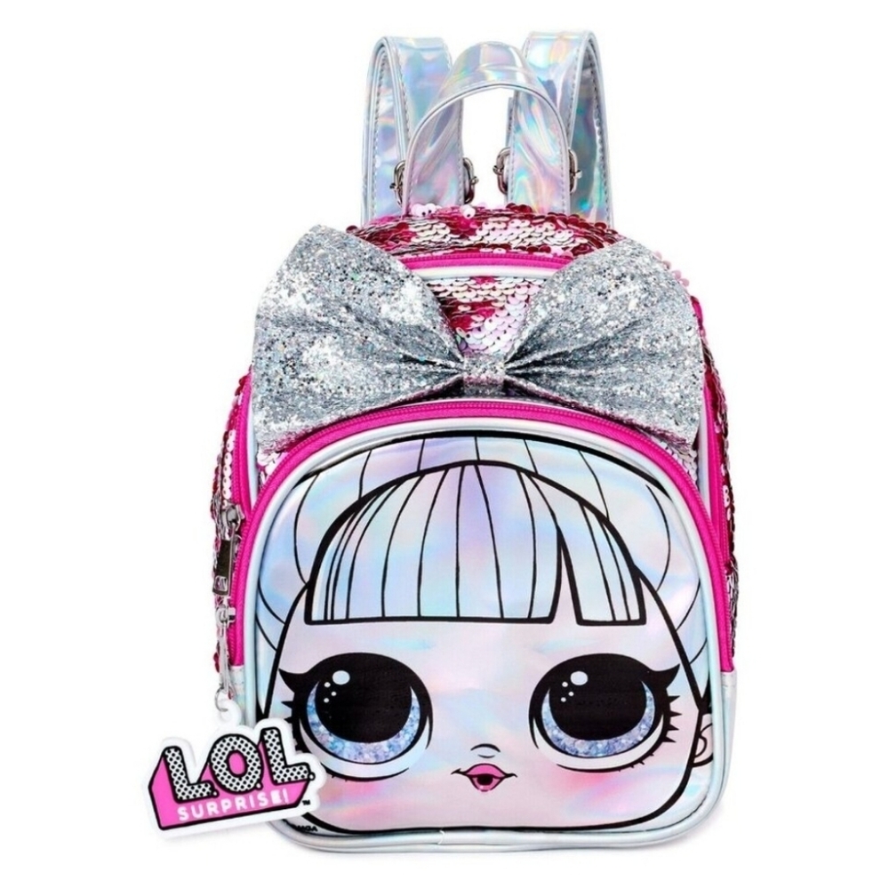 NWT LE LOL Surprise! Mini 9" Backpack Pink Reversable Sequins & Glitter Bow